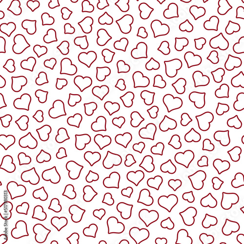 Seamless random tossed open red hearts on white background