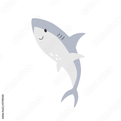 Cute isolated smiling blue shark. Vector illustration of sea baby fish.