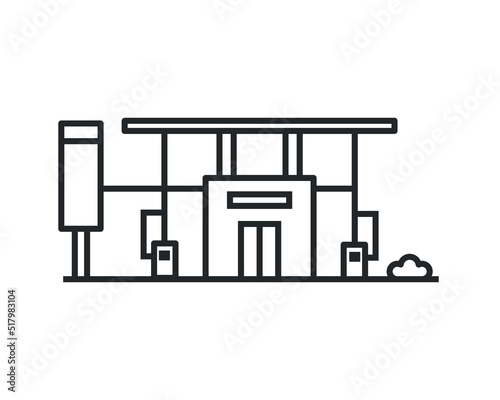 Gas Station icon. Lined gas station isolated on white background for web and app design. Vector illustration 