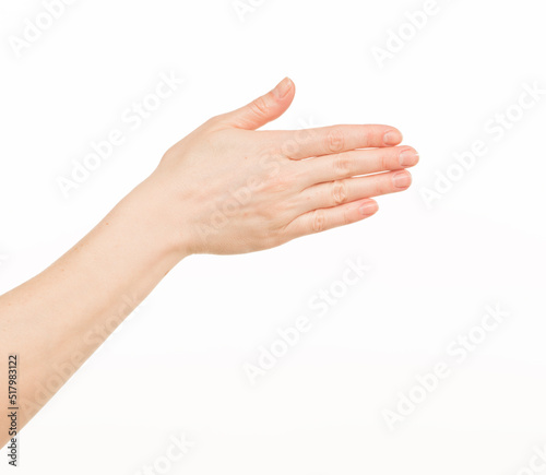 hands show gestures. female hands show gestures on a white background isolated.