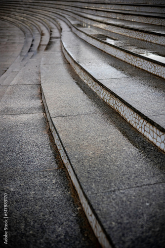 wet pedestrian stairway in the rain