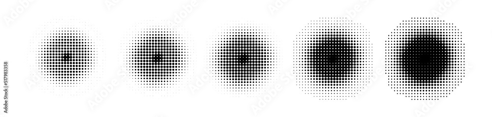 Halftone circles, halftone dot pattern set icon