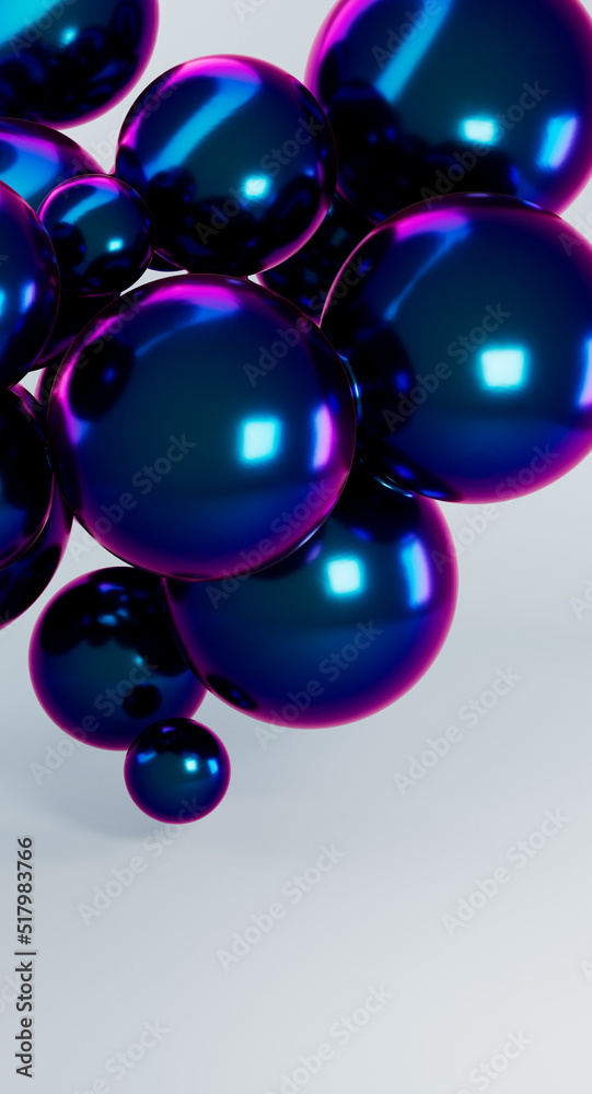Fototapeta premium 3d rendering illustration of flying metallic balls. Minimalistic vertical trendy composition.