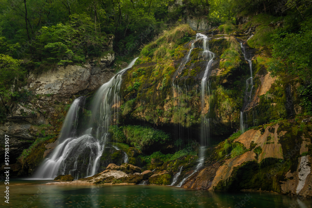 Fototapeta premium Beautiful color summer waterfall Virje in Slovenia Alps