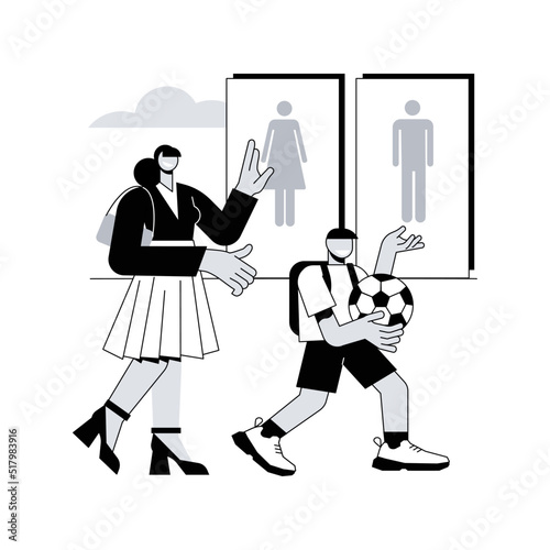 Public restrooms abstract concept vector illustration. Restrooms equipment, public toilet facilities, rules and regulations, bathroom hygiene, cleaning and disinfection service abstract metaphor.