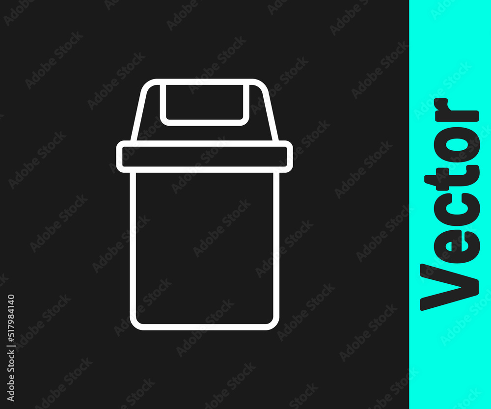 White line Trash can icon isolated on black background. Garbage bin sign. Recycle basket icon. Office trash icon. Vector White line Trash can icon isolated on black background. Garbage bin sign. Recycle basket icon. Office trash icon. Vector