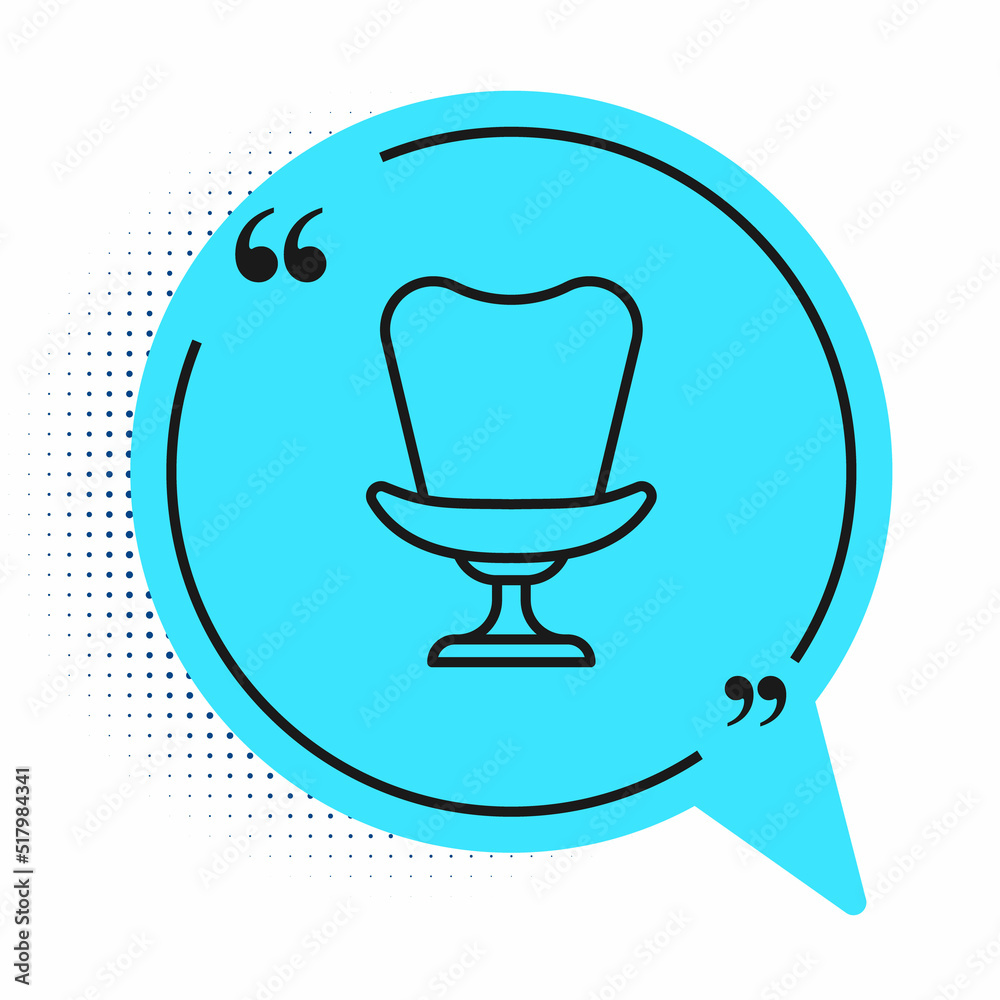 Black line Armchair icon isolated on white background. Blue speech bubble symbol. Vector Black line Armchair icon isolated on white background. Blue speech bubble symbol. Vector