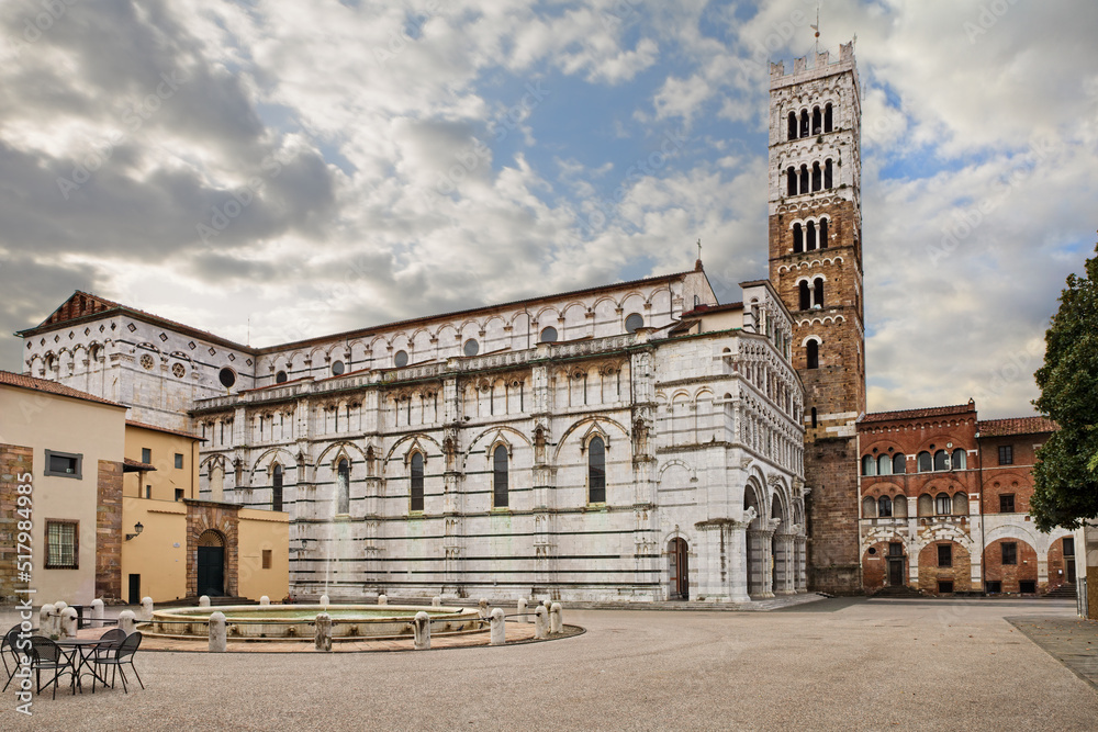 Lucca, Tuscany, Italy: the medieval Roman Catholic cathedral of Saint Martin of Tours, masterpiece of art and architecture in the old town of the ancient Tuscan city
