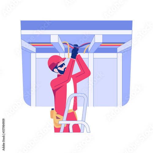 Electrical wiring isolated concept vector illustration. Electrician installs wires in a new house, residential area construction, building process, utility infrastructure vector concept.