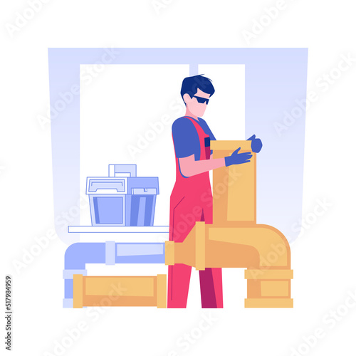 Sewage installation isolated concept vector illustration. Repairman deals with sewage installation, residential area construction, new apartments building process vector concept.