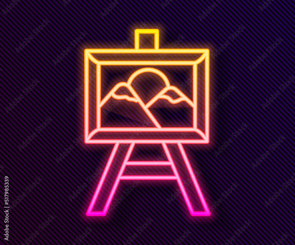 Glowing neon line Auction painting icon isolated on black background. Auction bidding. Sale and buyers. Vector Glowing neon line Auction painting icon isolated on black background. Auction bidding. Sale and buyers. Vector
