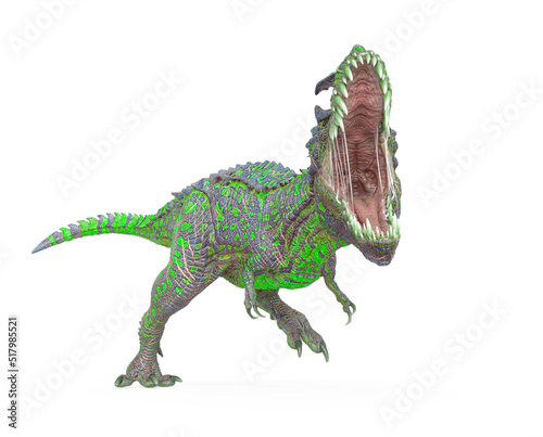 dinosaur monster is walking with the mouth wide open on white background