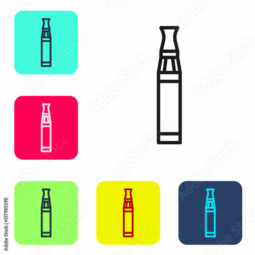 Black line Electronic cigarette icon isolated on white background. Vape smoking tool. Vaporizer Device. Set icons in color square buttons. Vector