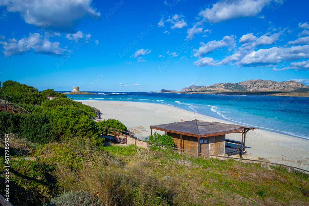 Fototapeta premium White sand and blue water in La Pelosa beach in Stintino