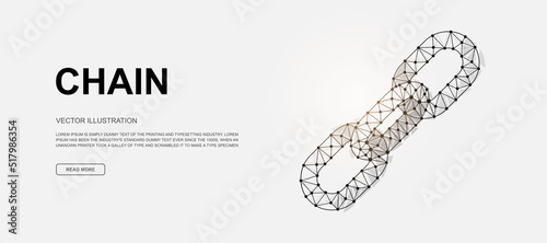 Chain 3d low poly symbol for landing page template. Chainlink design illustration. Polygonal Blockchain illustration for homepage design, adv page