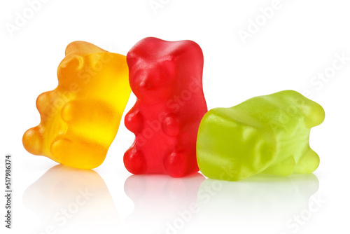 Colorful jelly gummy bears, isolated on white background