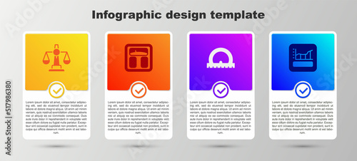 Set Scales of justice, Bathroom scales, Protractor and Graph, schedule, chart, diagram. Business infographic template. Vector