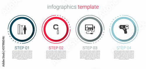 Set Measuring height body, Micrometer, Multimeter, voltmeter and Digital thermometer. Business infographic template. Vector