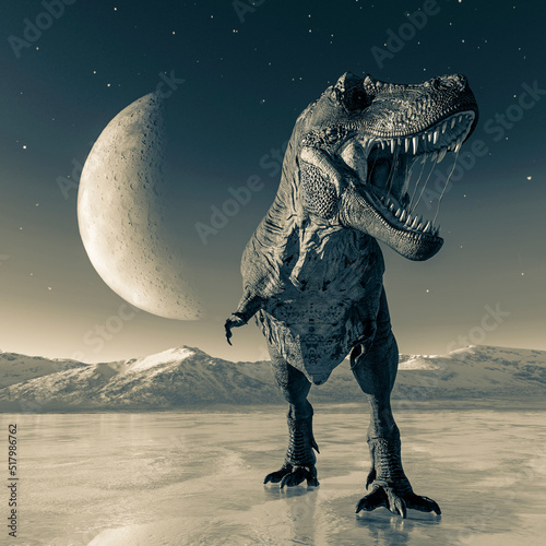 tyrannosaurus rex is standing up on ice age