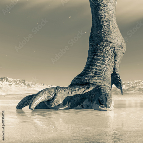 close up on the foot of the tyrannosaurus rex is on ice age photo