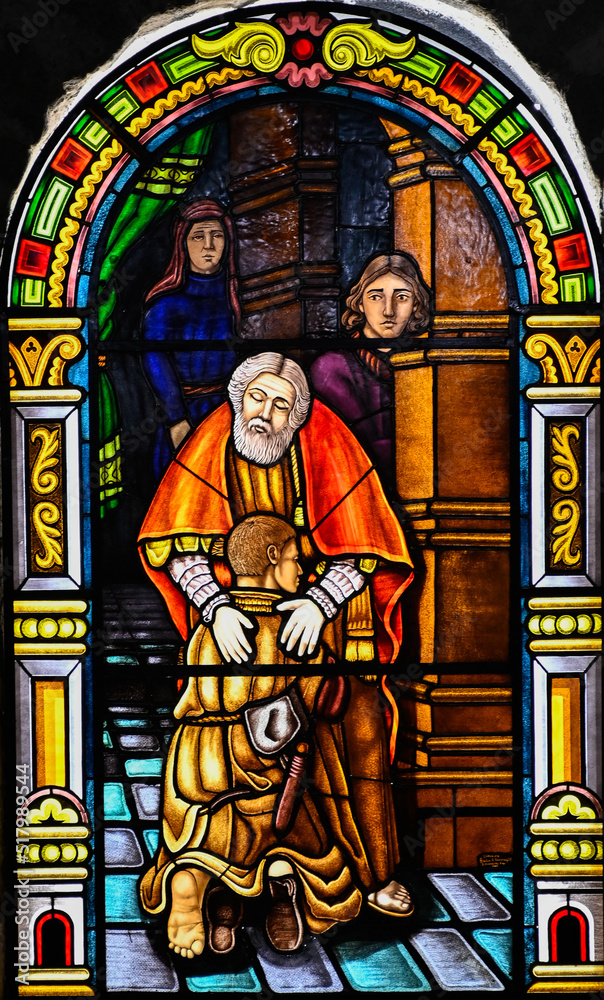 The prodigal son stain glass,