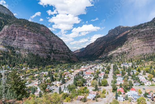 The charming alpine town of Ouray, Colorado is nestled in the San Juan Mounta...