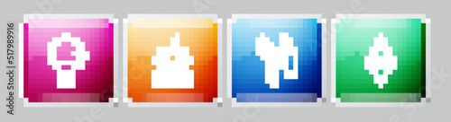 Set line Racket and ball, Robot toy, Slingshot and Whirligig. Colorful square button. Vector