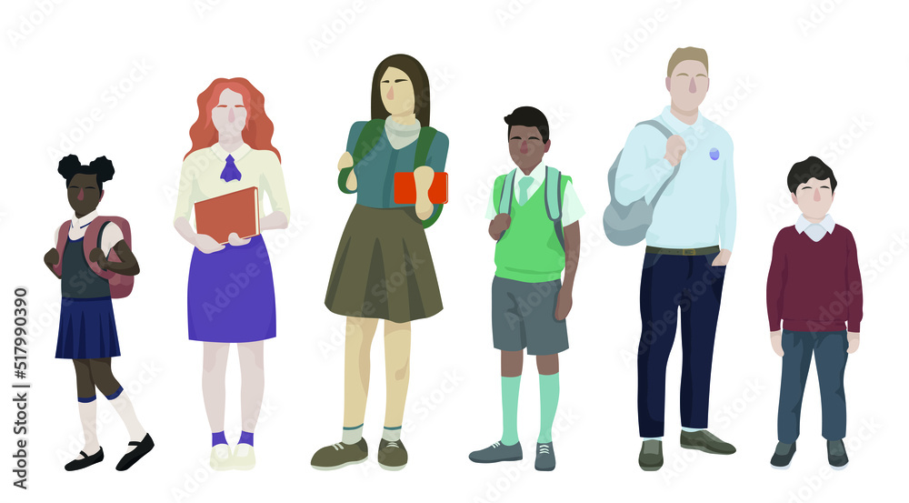 Set of schoolchildren on white background Set of schoolchildren on white background