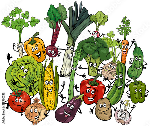funny cartoon vegetables characters group