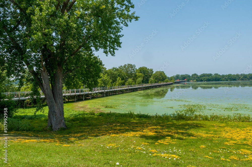 Trestle Trail Bridge Across Little Lake Butte Des Morts, Wisconsin.