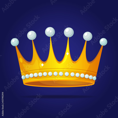 Gold crown with precious stone on dark blue background