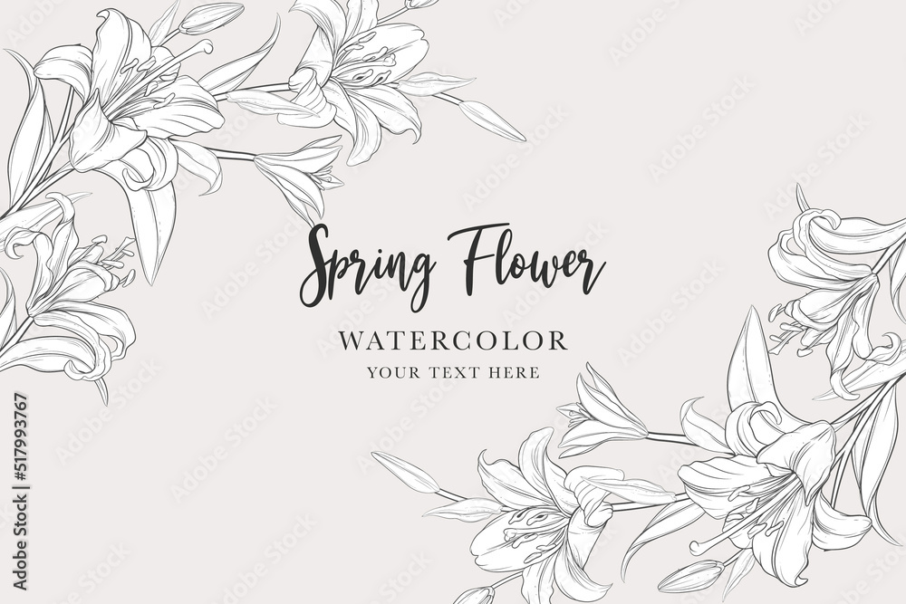 hand drawn mono-line floral lily background design