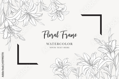 hand drawn mono-line floral lily background design