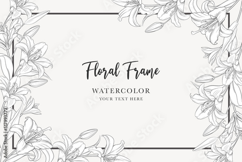 hand drawn mono-line floral lily background design Fototapet
