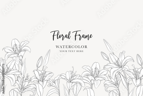 hand drawn mono-line floral lily background design