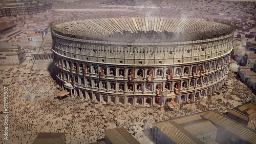 roman colosseum with detail of ancient roman forum 3d rendering