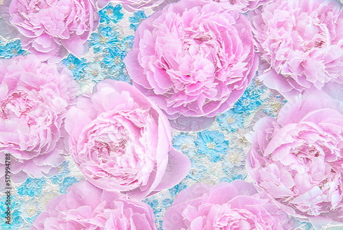 Fototapeta Naklejka Na Ścianę i Meble -  Relief of peony flower . Ceramic plate style