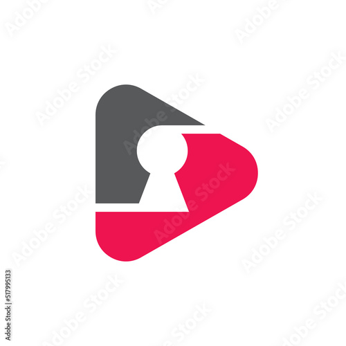 Play button and keyhole logo icon design, lock video logo template - Vector