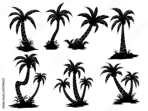 Set of silhouette coconut tree in white background. graphic vector element.
