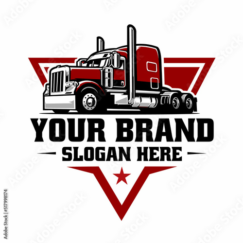 Premium semi truck emblem logo vector isolated. Best for trucking and freight related industry