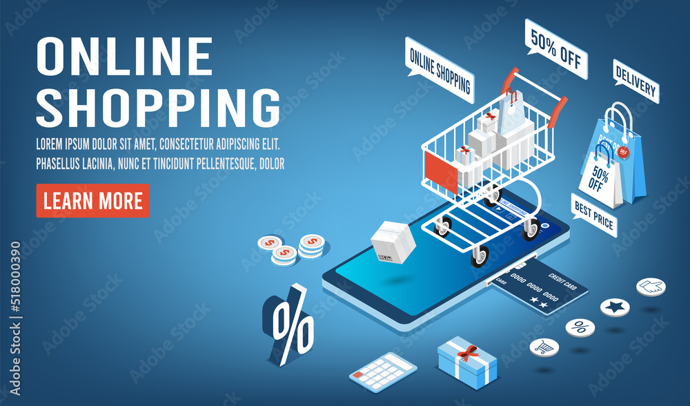 Shopping online concept for website, mobile application, web banner, info graphics or discount coupons. Vector illustration EPS 10 Shopping online concept for website, mobile application, web banner, info graphics or discount coupons. Vector illustration EPS 10