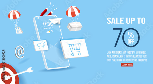 Shopping online concept for website, mobile application, web banner, info graphics or discount coupons. Vector illustration EPS 10