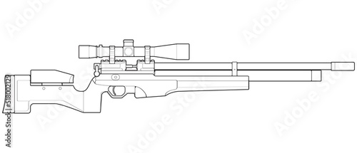 Firearms line art style, Shooting gun, Weapon illustration, Vector Line, Gun illustration, Modern Gun, Military concept, Pistol line art for training 