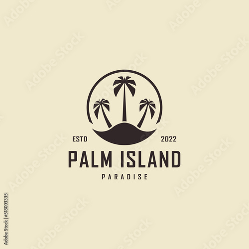 Vintage palm tree island hipster logo design illustration