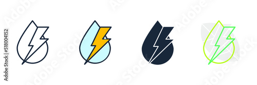 hydro power icon logo vector illustration. Lightning with water drop symbol template for graphic and web design collection