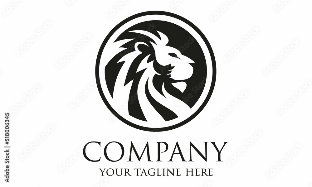 Black Circle Lion Head Logo Design