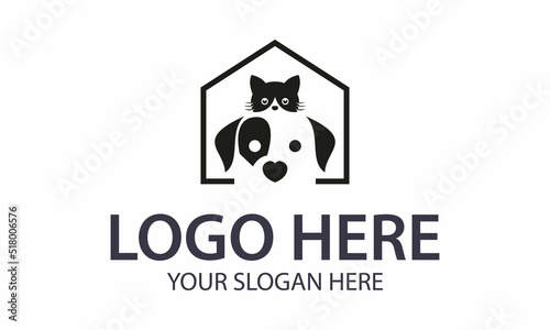 Cat and Dog Line Love Logo Design