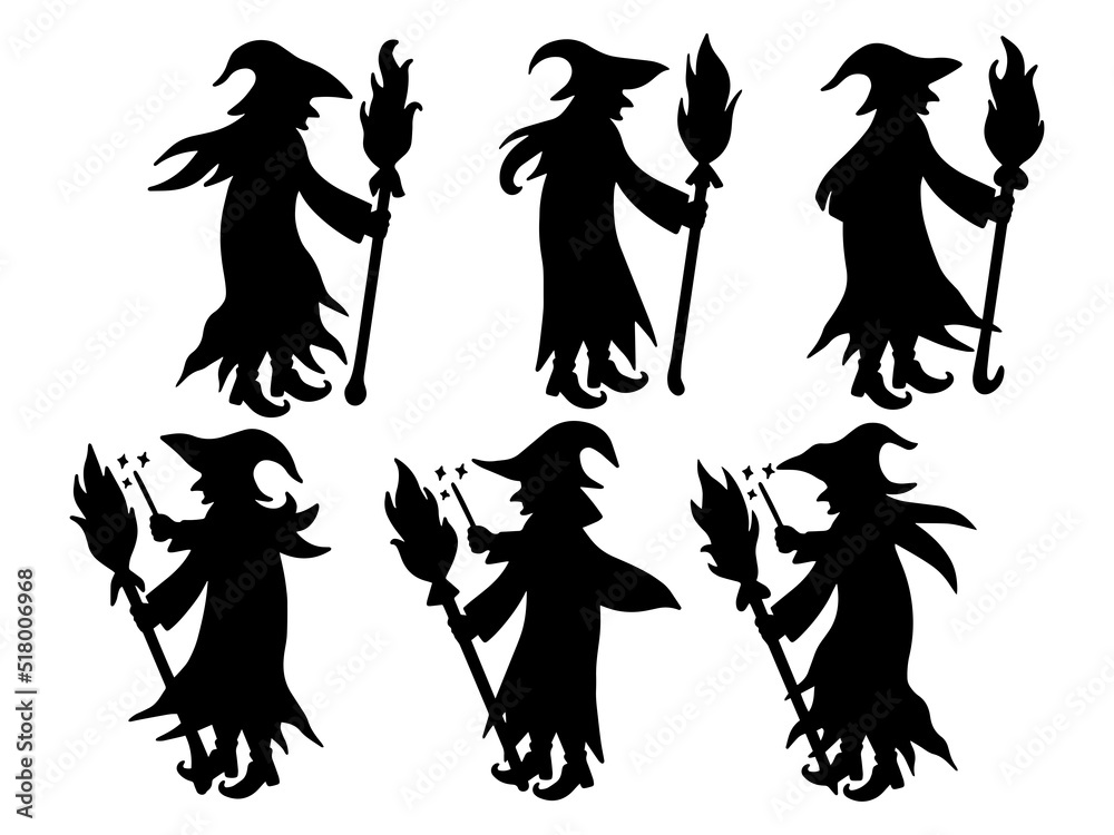 Fototapeta premium Halloween Witch Silhouette Illustration Set