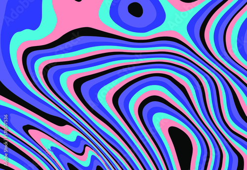 The 1970s-style wavy retro background in a psychedelic bright acidic colors.