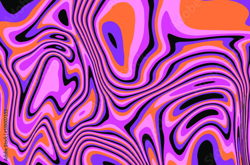 The 1970s-style wavy retro background in a psychedelic bright acidic colors.